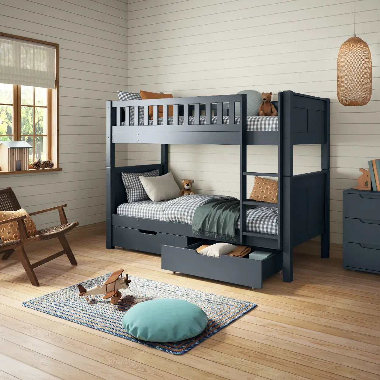 Arven Detachable Bunk Bed with Storage Drawers in Blue