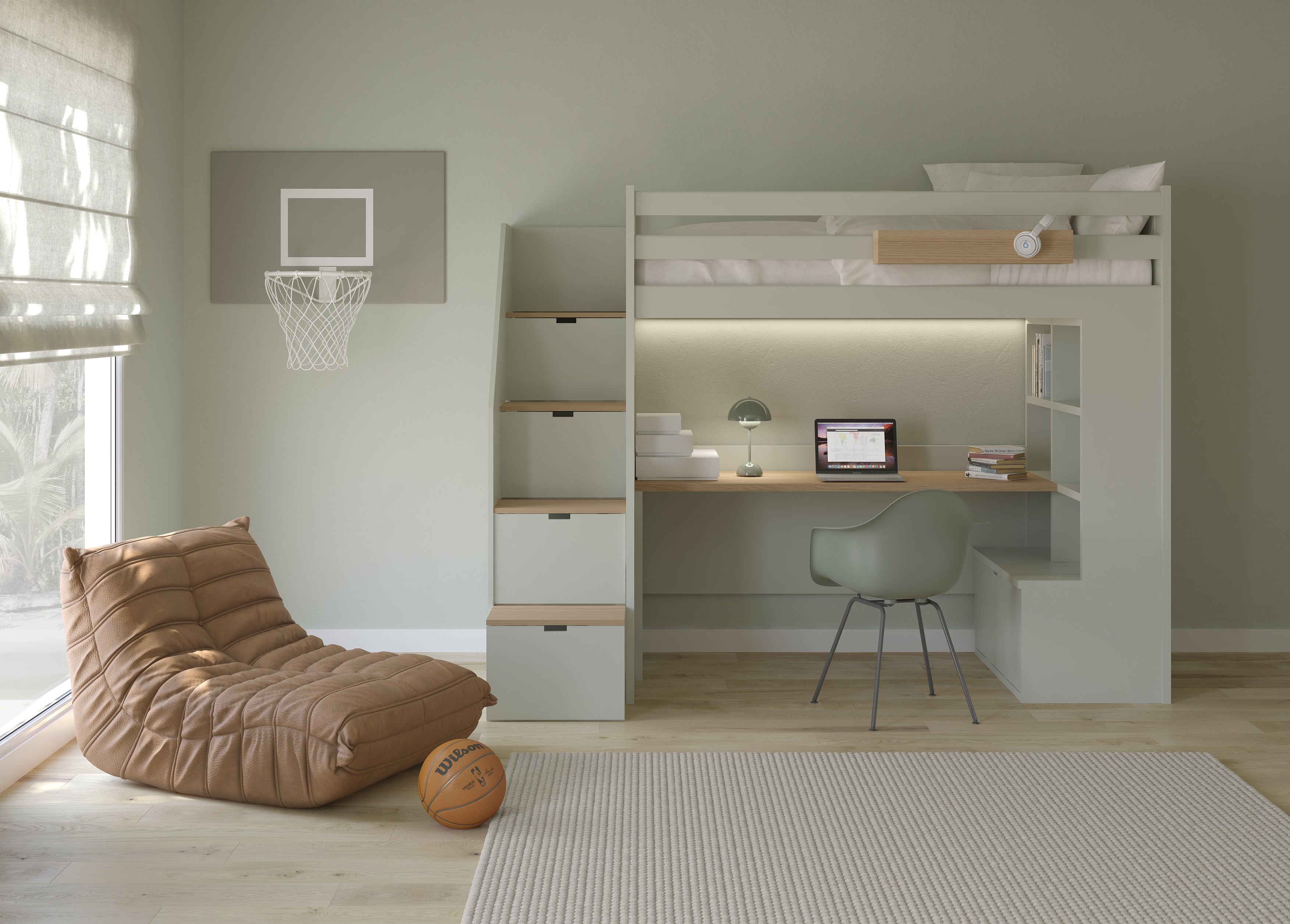 Muba XL Loft Bed with Desk, Bookshelf and Storage Stairs