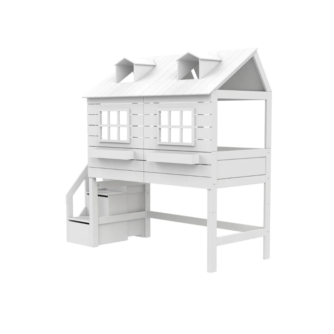 LIFETIME Kidsrooms Lake House Mid Sleeper Bed with Steps in White