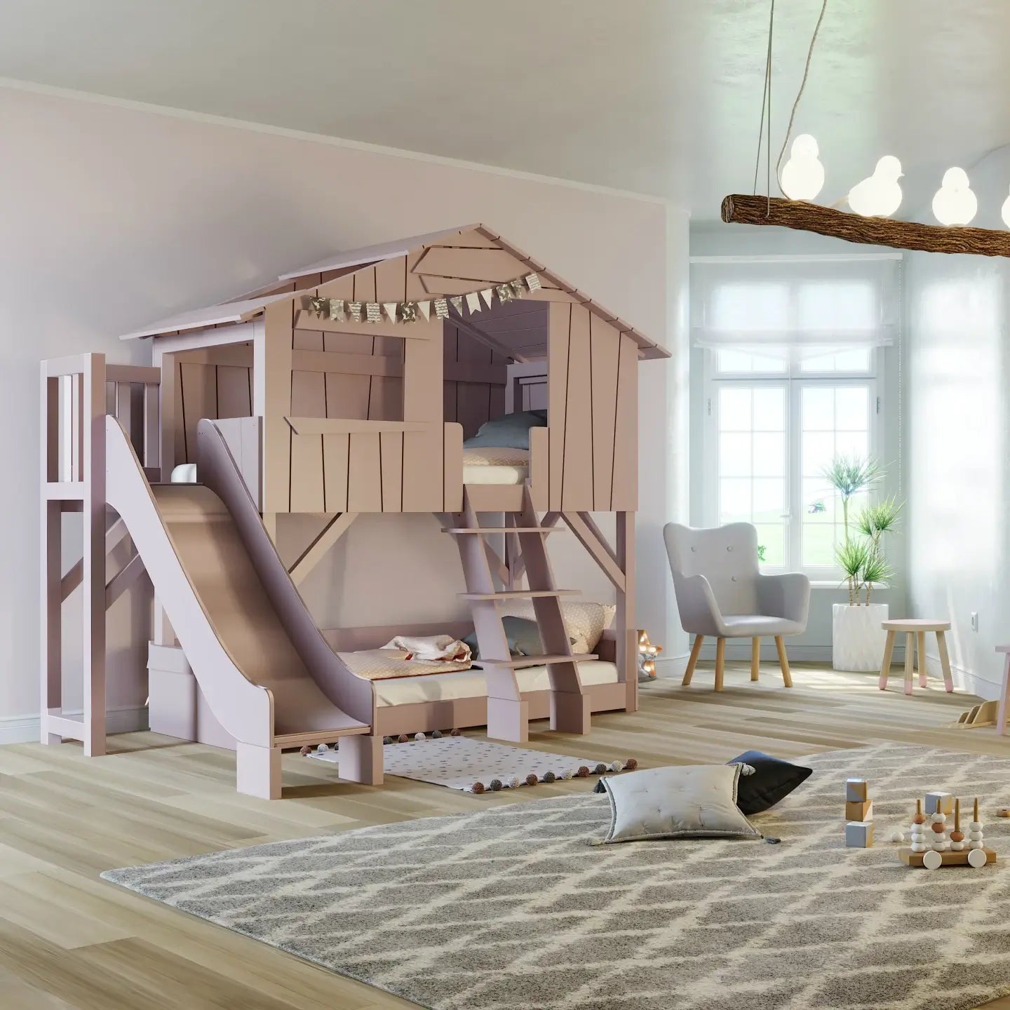 Mathy By Bols Treehouse Bunk Bed with Platform and Slide