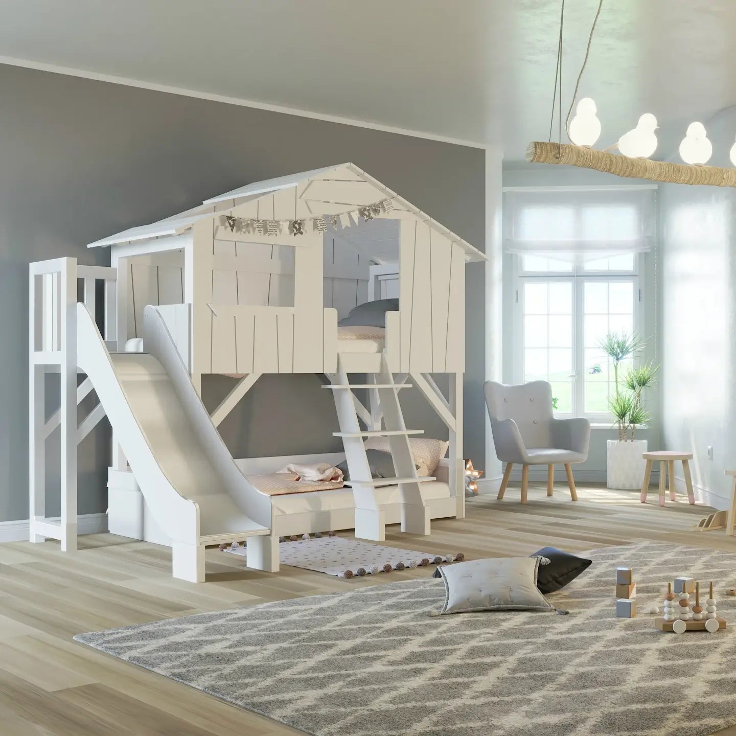Mathy By Bols Treehouse Bunk Bed with Platform and Slide