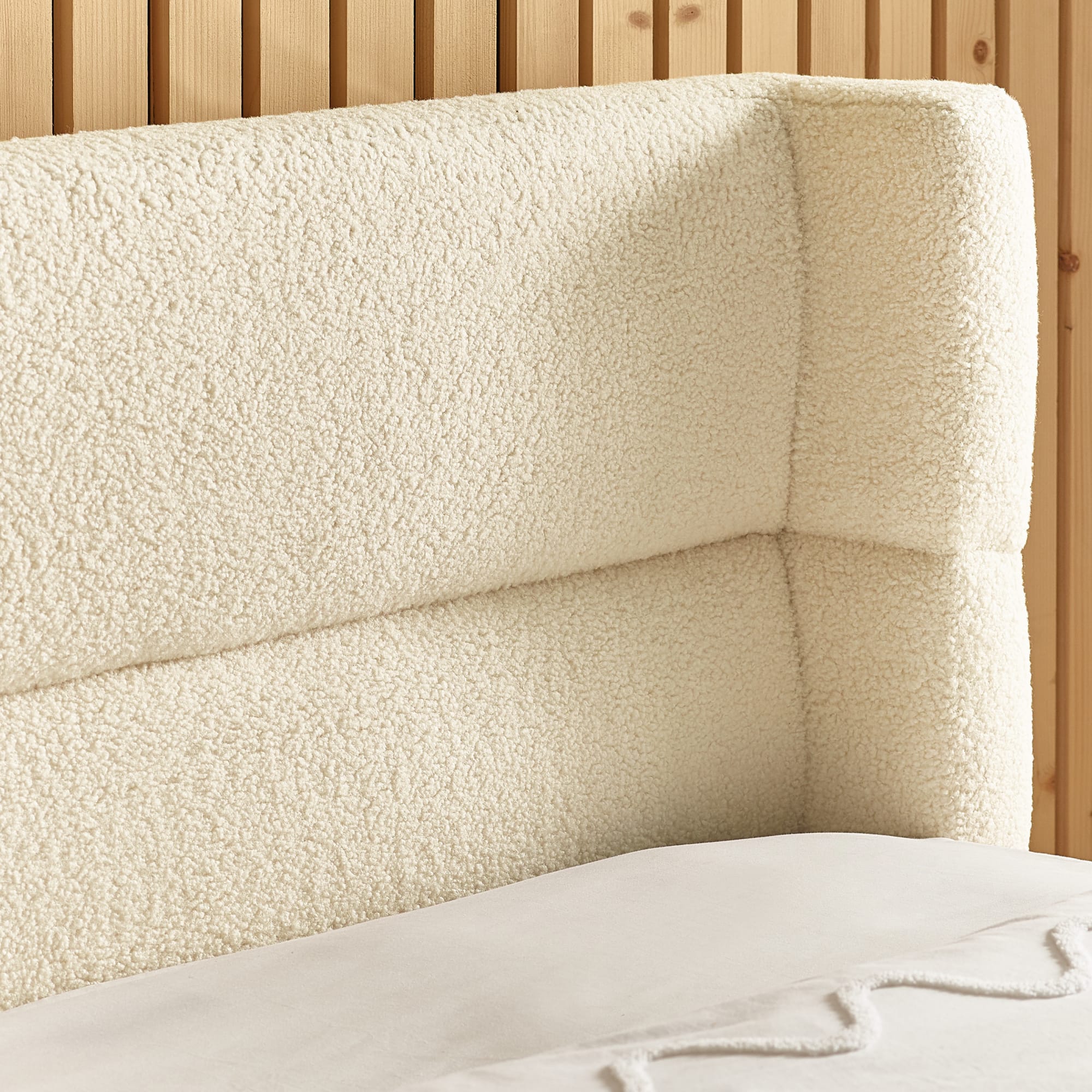 Oberon Bouclé Double/King Size Bed in Cream