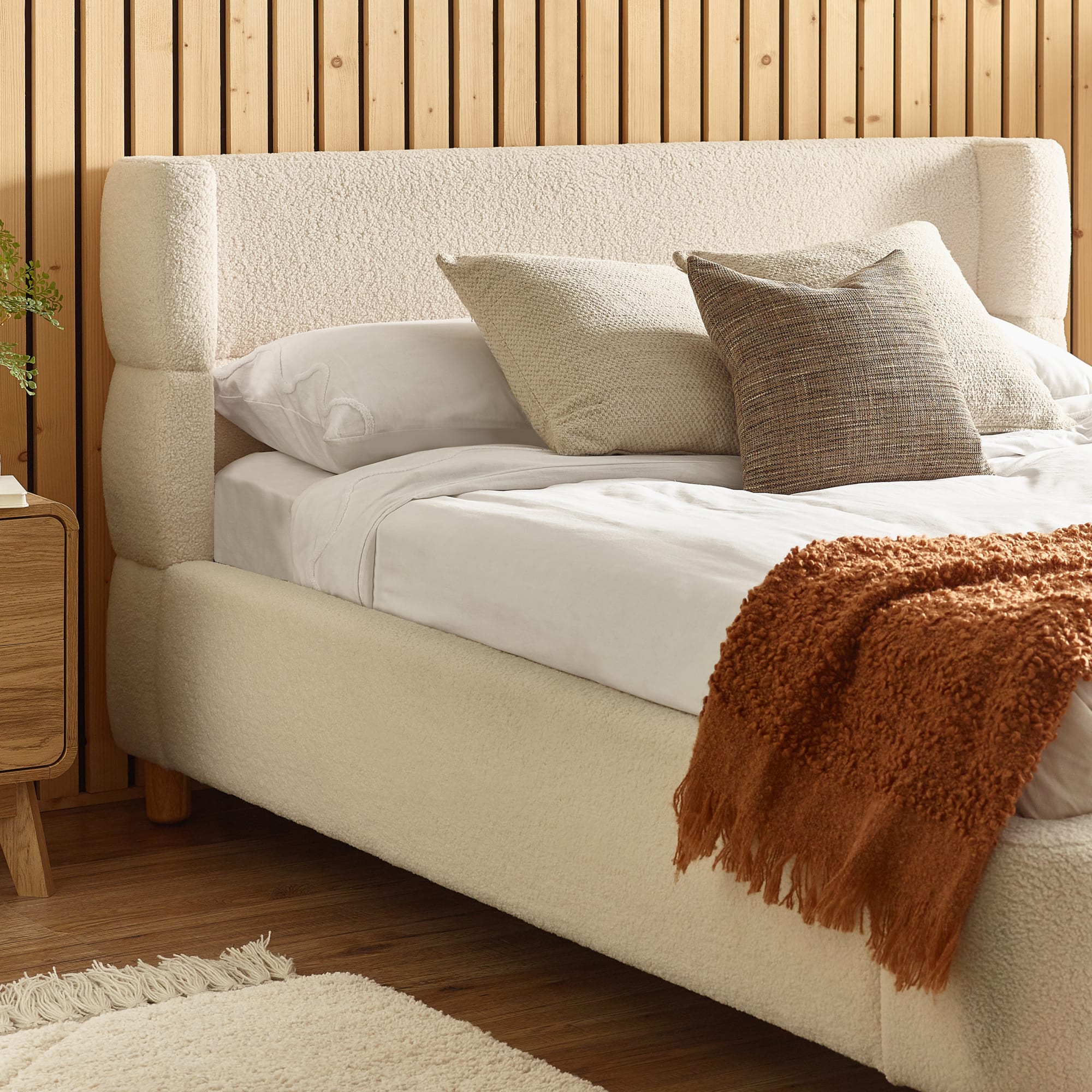 Oberon Bouclé Double/King Size Bed in Cream