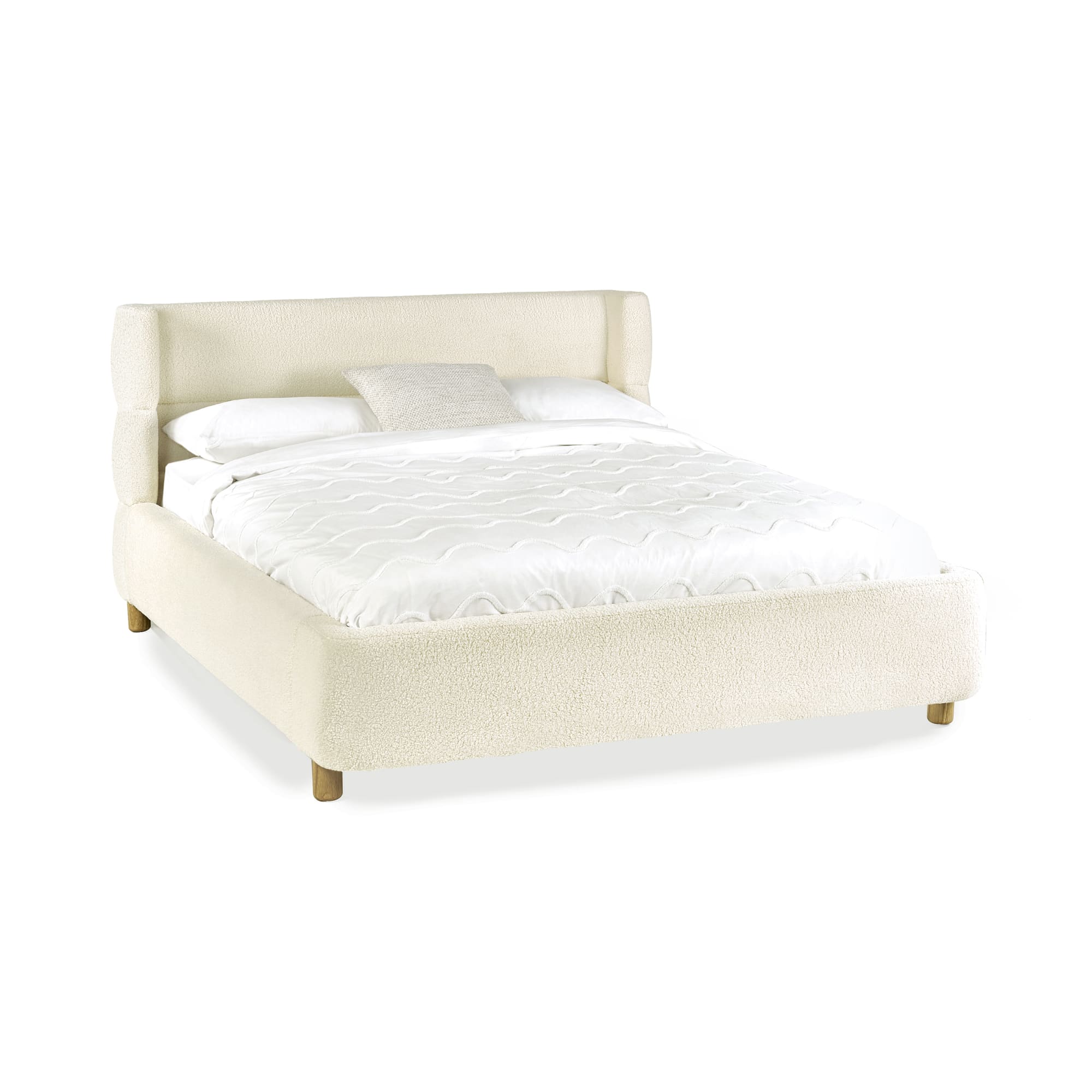 Oberon Bouclé Double/King Size Bed in Cream