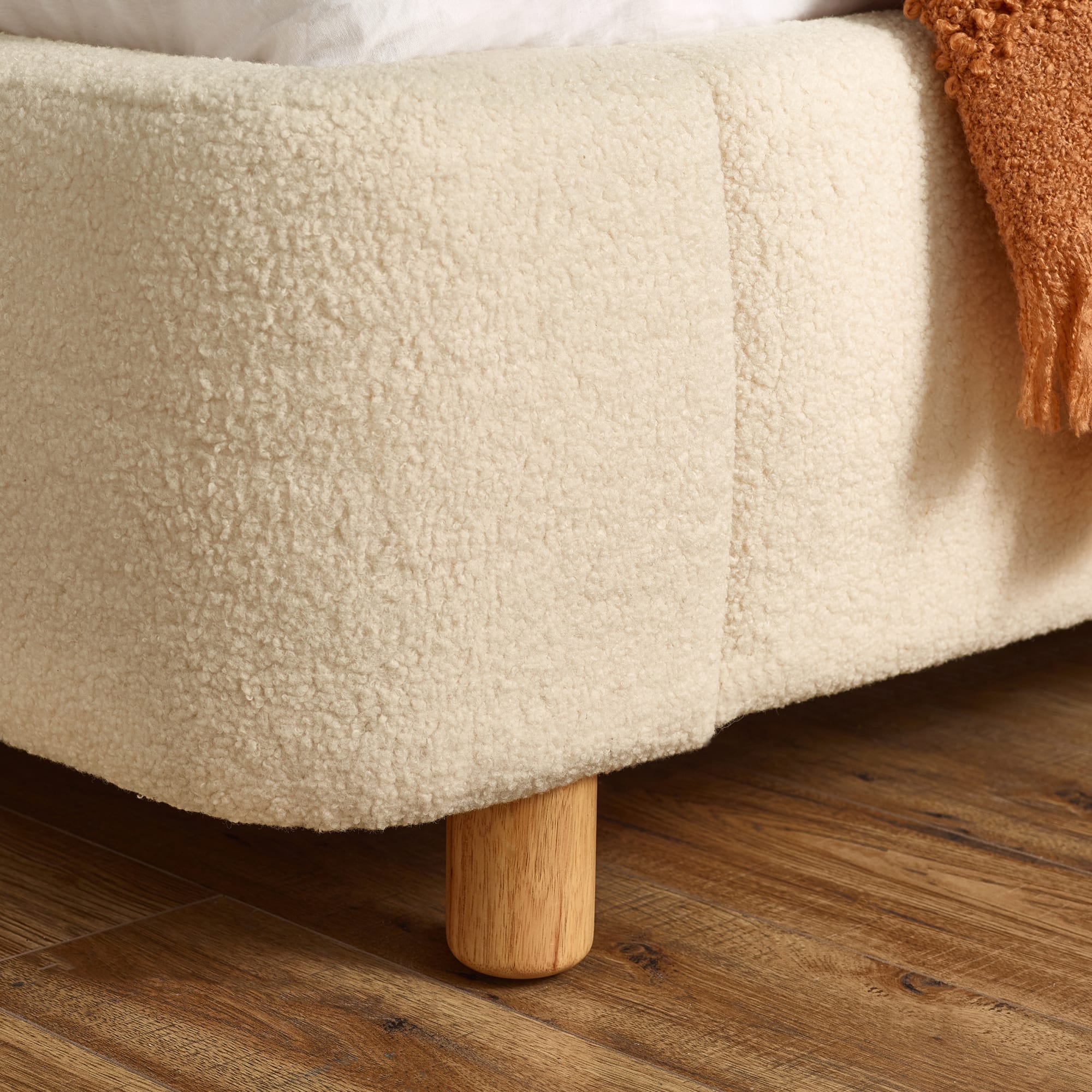 Oberon Bouclé Double/King Size Bed in Cream
