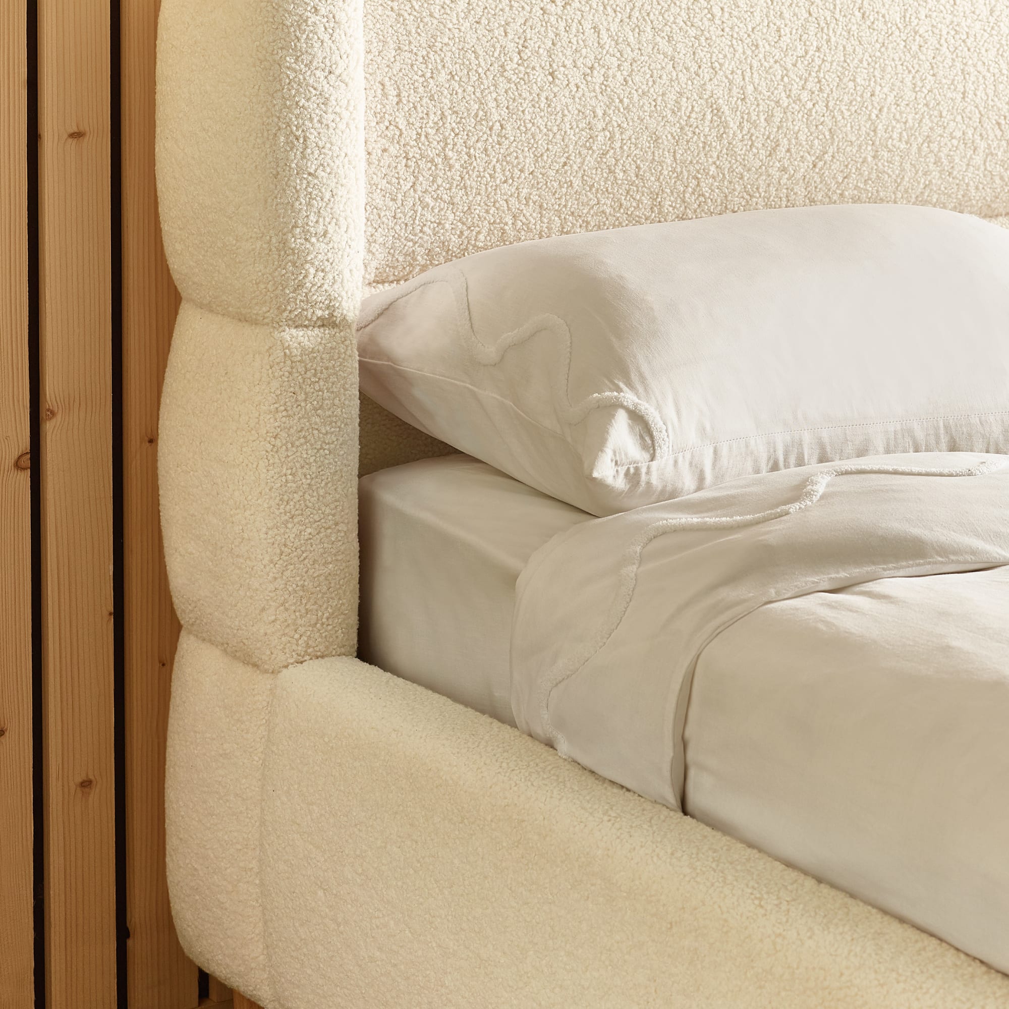 Oberon Bouclé Double/King Size Bed in Cream