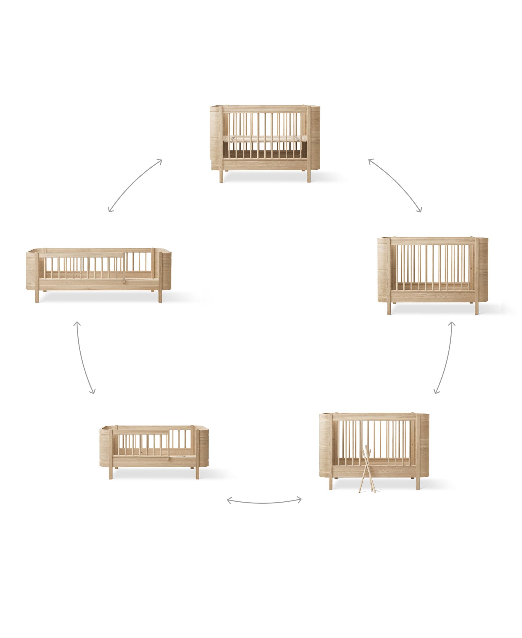 Oliver Furniture Wood Mini+ Cot Bed Including Junior Kit in Oak