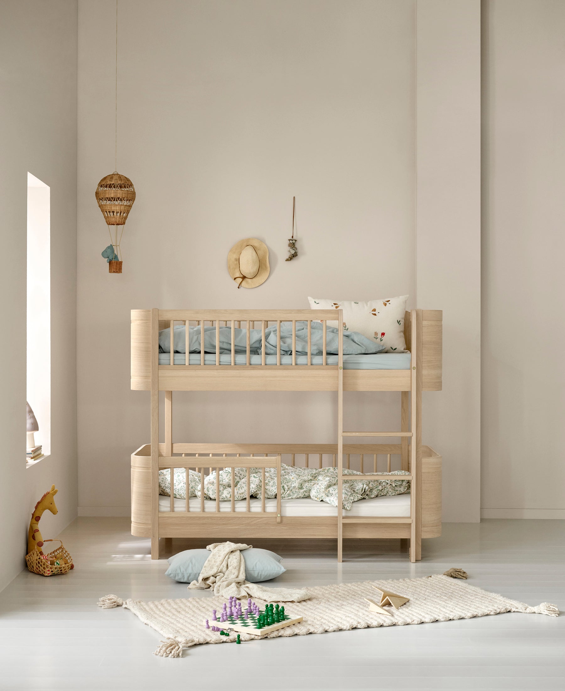 Oliver Furniture Mini+ Low Loft Bed to Low Bunk Bed in Oak