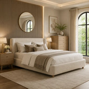Oberon Bouclé Double/King Size Bed in Cream
