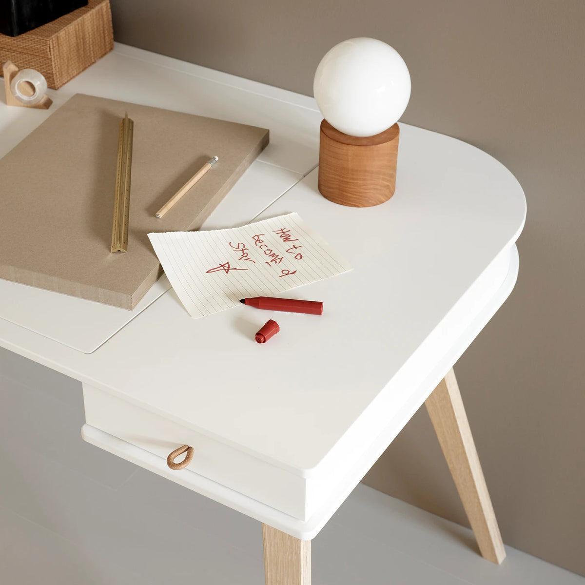 Oliver Furniture Wood Desk & Armchair Set in White/Oak - Size 72.6 cm