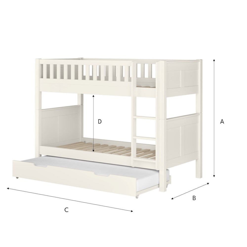 Arven Detachable Bunk Bed in White with Trundle and Trundle Mattress