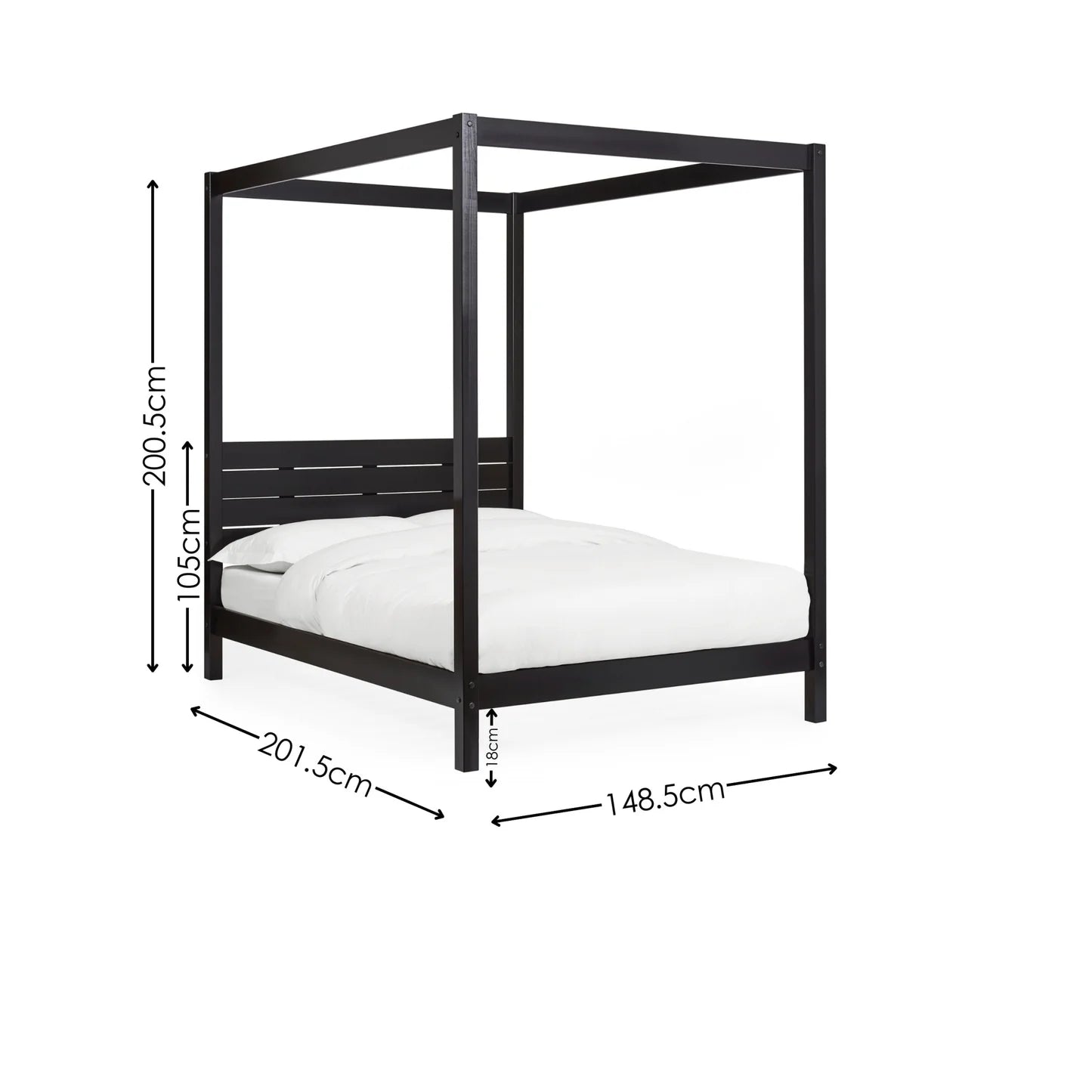 Roxanne 4-Poster Canopy Bed Solid Pine - Black