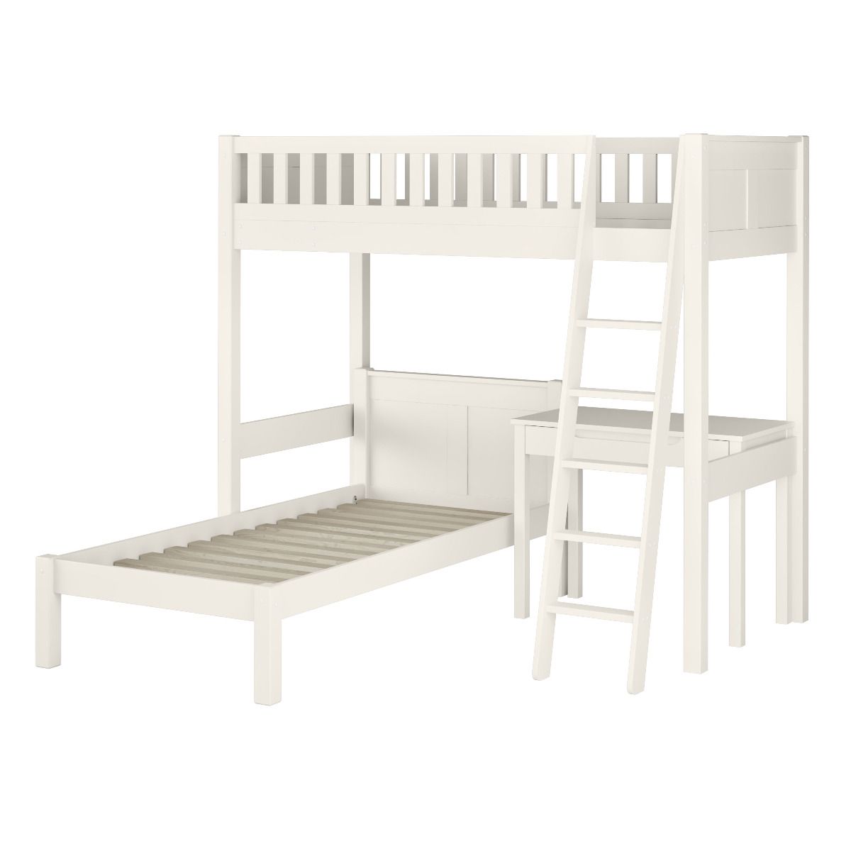 Arven High Sleeper Bed with Single Bed and Storage Desk in White
