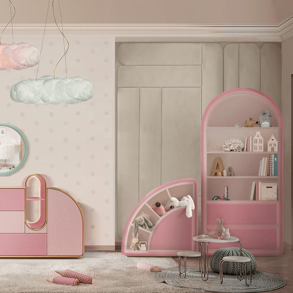 Circu Gold Leaf Bubble Gum Bookcase with 2 Drawers