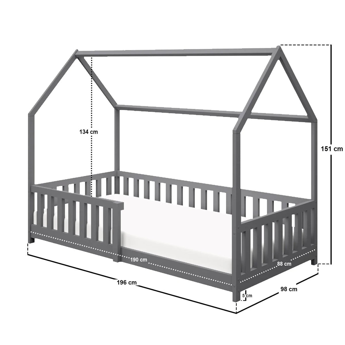 Explorer Single Play House Floor Bed in Grey