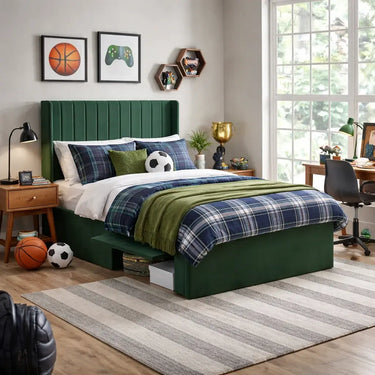 Leila Double Bed with Storage in Green