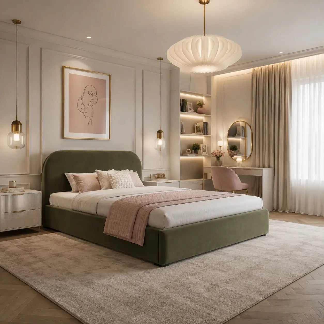 Luxury Vienna Ottoman Bed Khaki Velvet