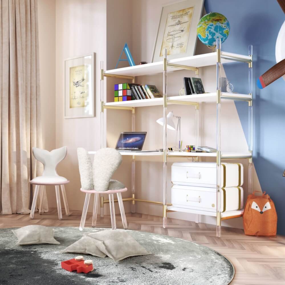 Circu Gold Plated Puzzled Bookcase and Desk