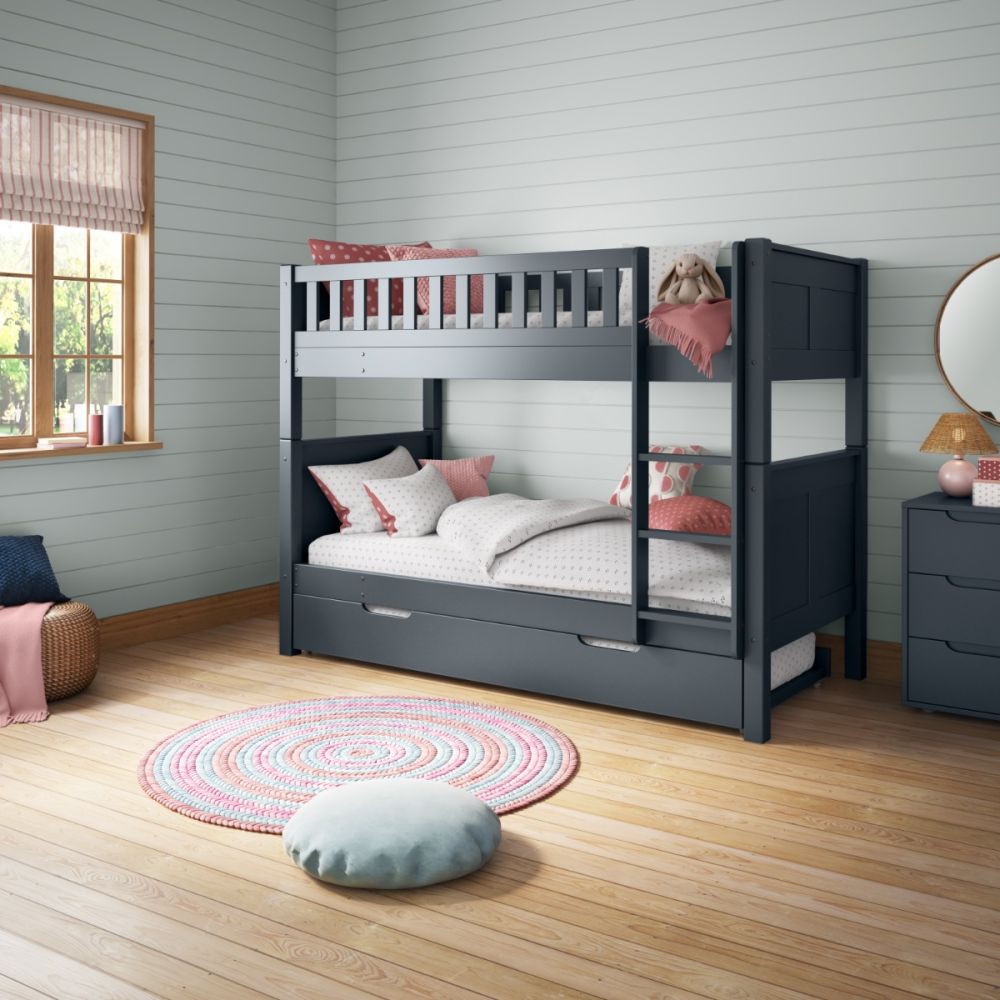Arven Detachable Bunk Bed in Blue with Trundle and Trundle Mattress