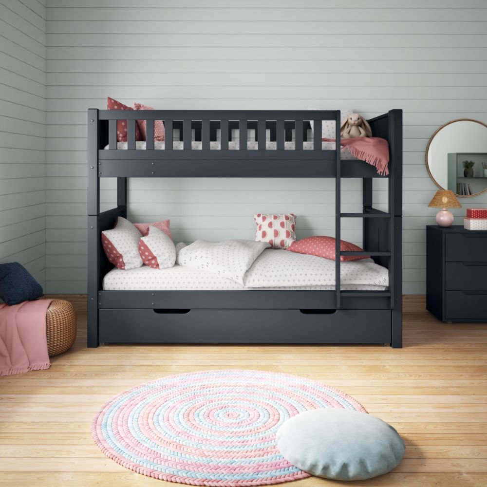 Arven Detachable Bunk Bed in Blue with Trundle and Trundle Mattress