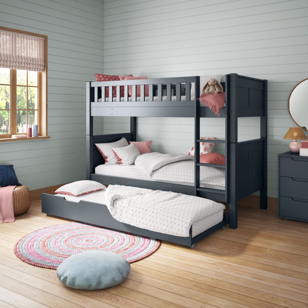 Arven Detachable Bunk Bed in Blue with Trundle and Trundle Mattress