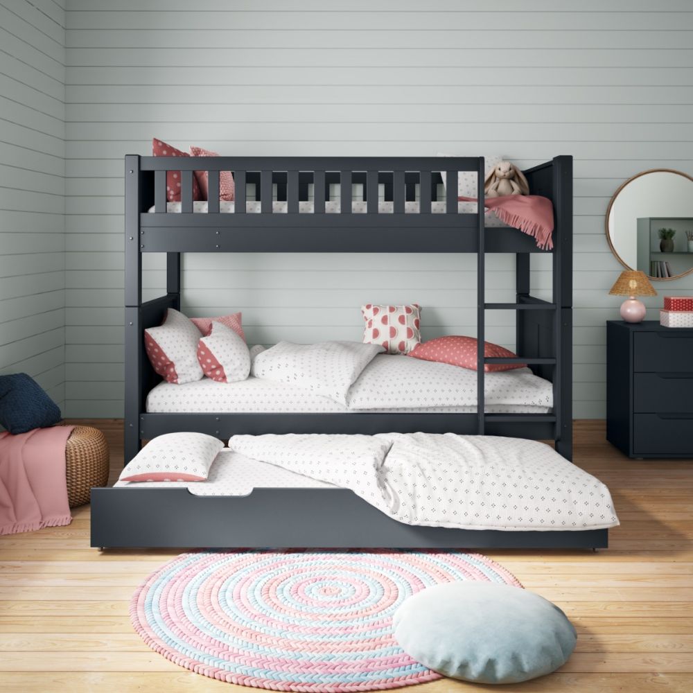Arven Detachable Bunk Bed in Blue with Trundle and Trundle Mattress
