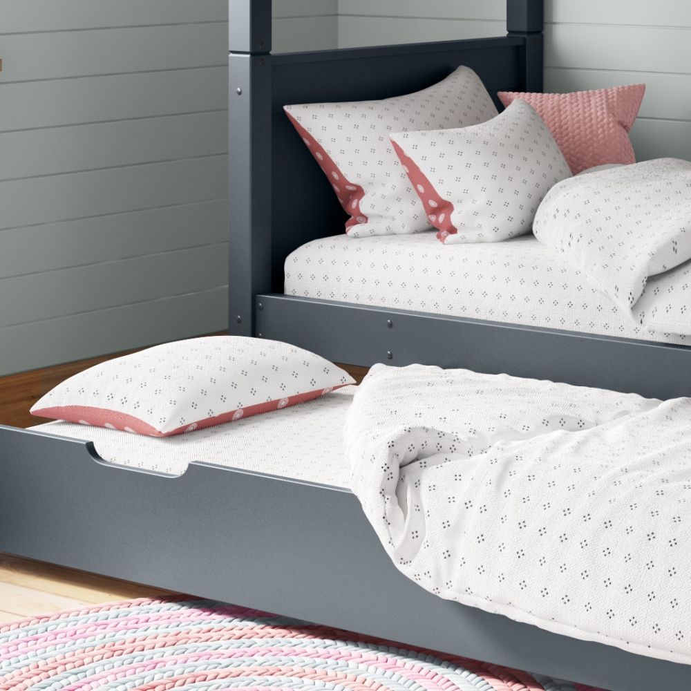 Arven Detachable Bunk Bed in Blue with Trundle and Trundle Mattress
