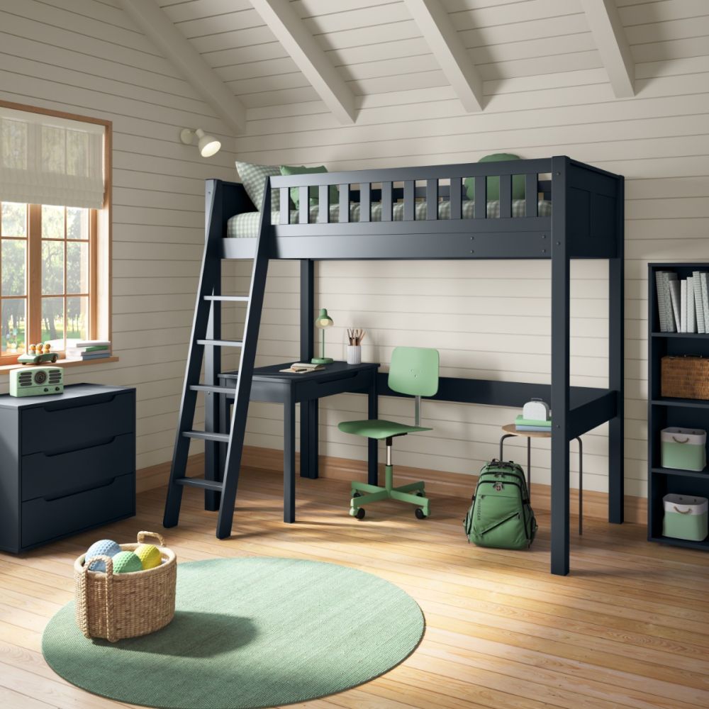 Arven High Sleeper Bed with Storage Desk in Blue