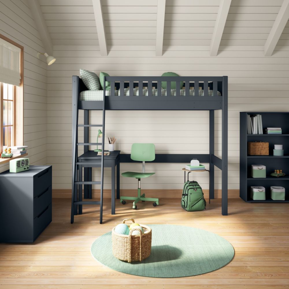 Arven High Sleeper Bed with Storage Desk in Blue