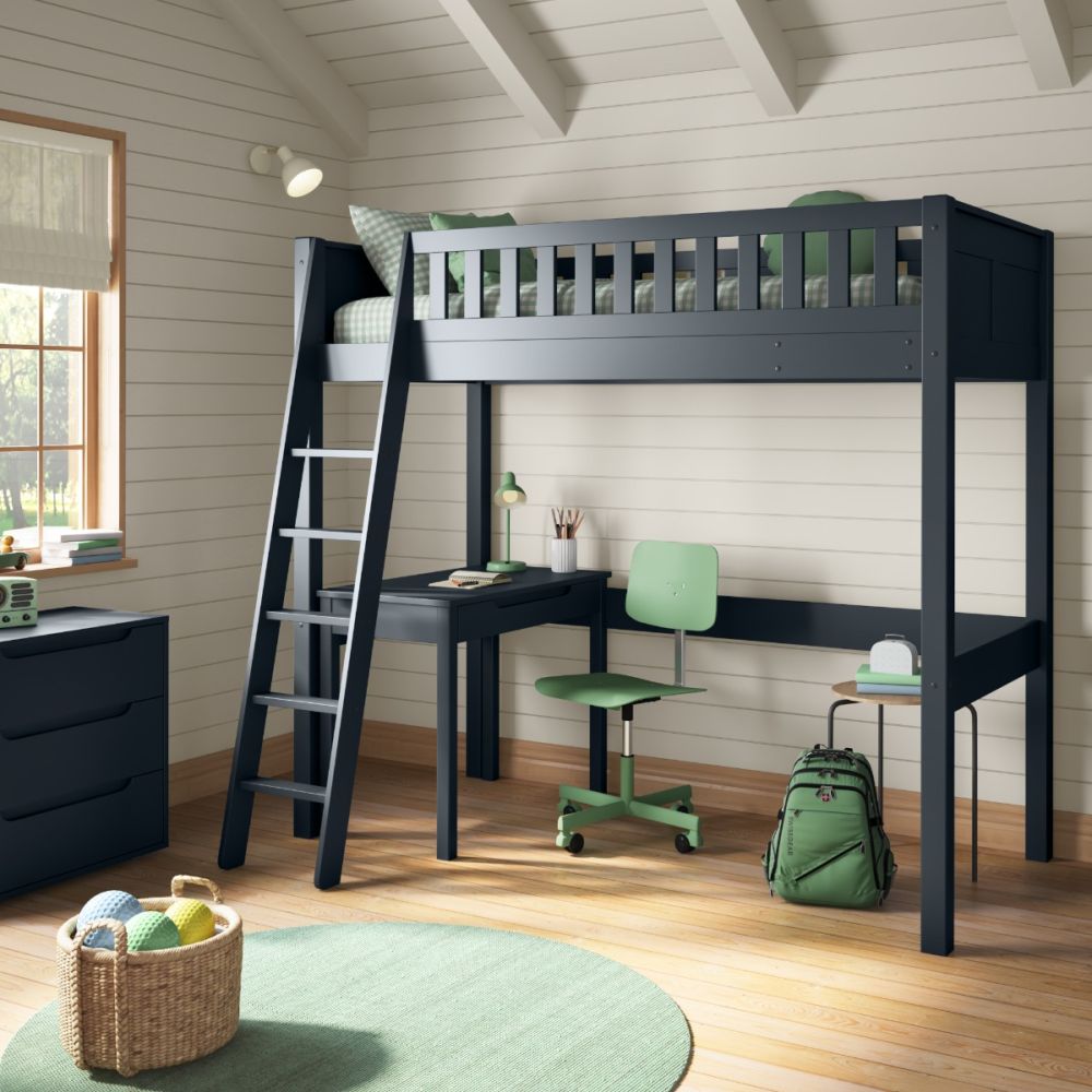 Arven High Sleeper Bed with Storage Desk in Blue