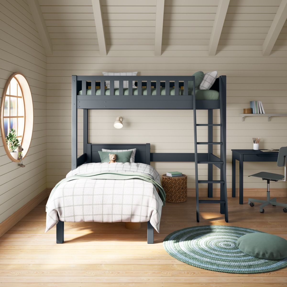 Arven High Sleeper Bed with Single Bed in Blue