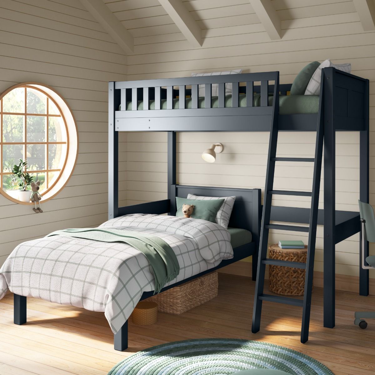Arven High Sleeper Bed with Single Bed in Blue