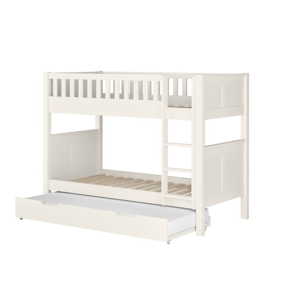 Arven Detachable Bunk Bed in White with Trundle and Trundle Mattress
