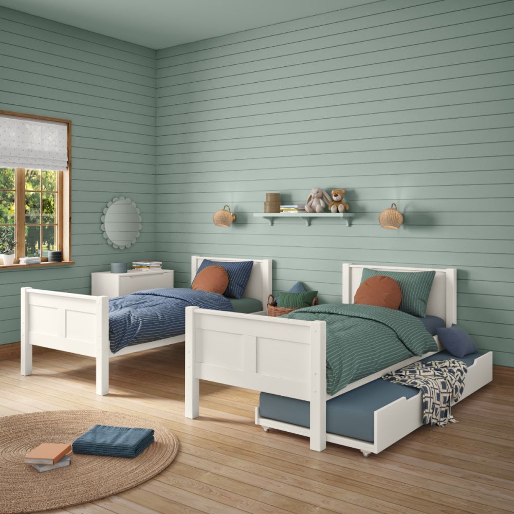 Arven Detachable Bunk Bed in White with Trundle and Trundle Mattress