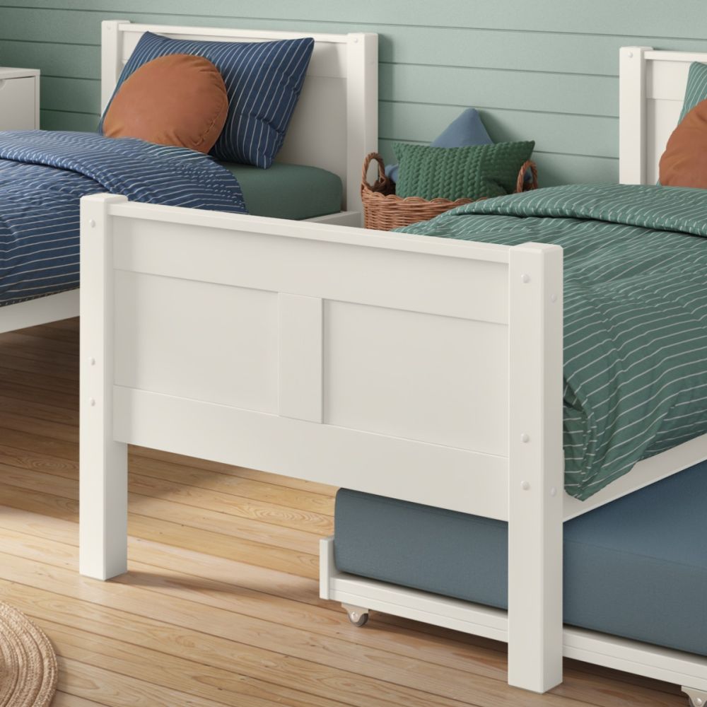 Arven Detachable Bunk Bed in White with Trundle and Trundle Mattress