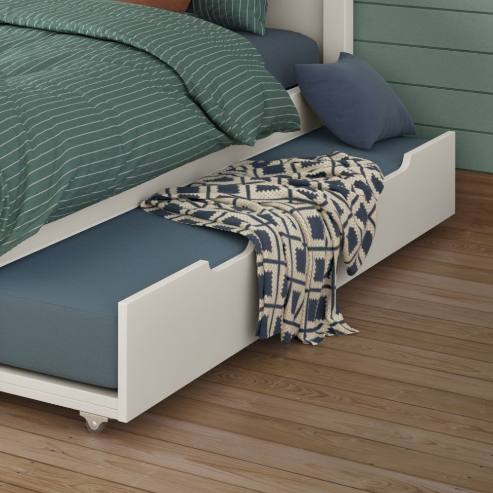 Arven Detachable Bunk Bed in White with Trundle and Trundle Mattress