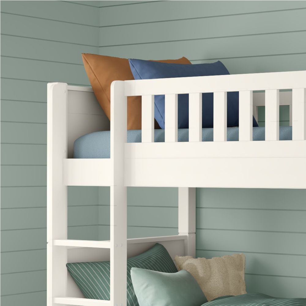 Arven Detachable Bunk Bed in White with Trundle and Trundle Mattress