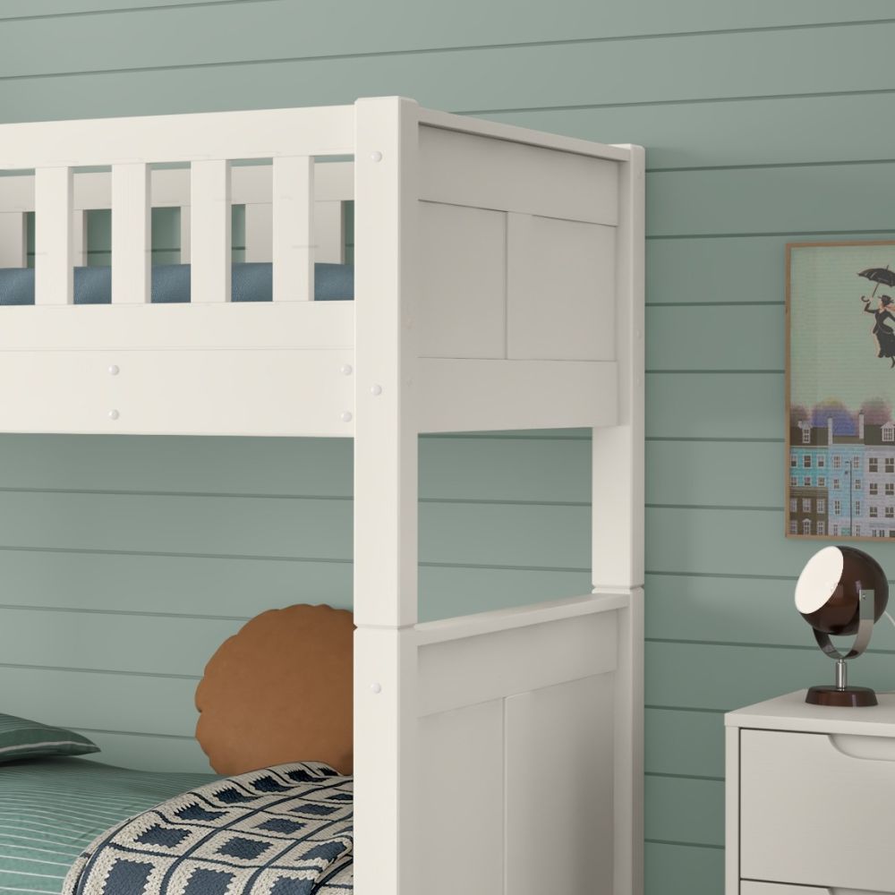 Arven Detachable Bunk Bed in White with Trundle and Trundle Mattress