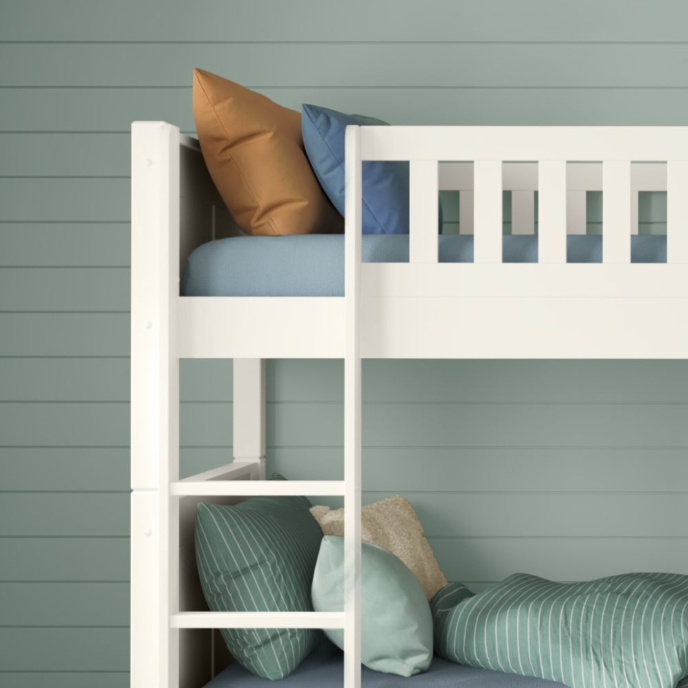 Arven Detachable Bunk Bed in White with Trundle and Trundle Mattress