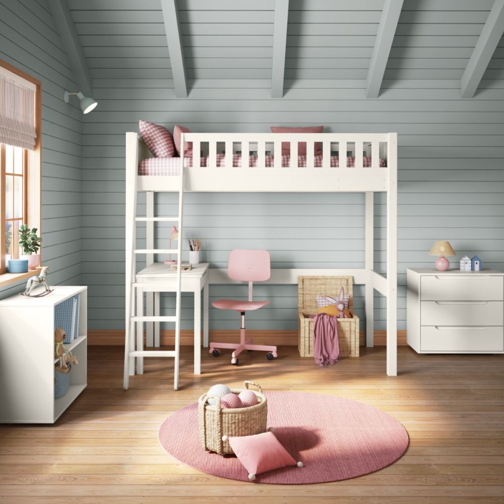 Arven High Sleeper Bed with Storage Desk in White
