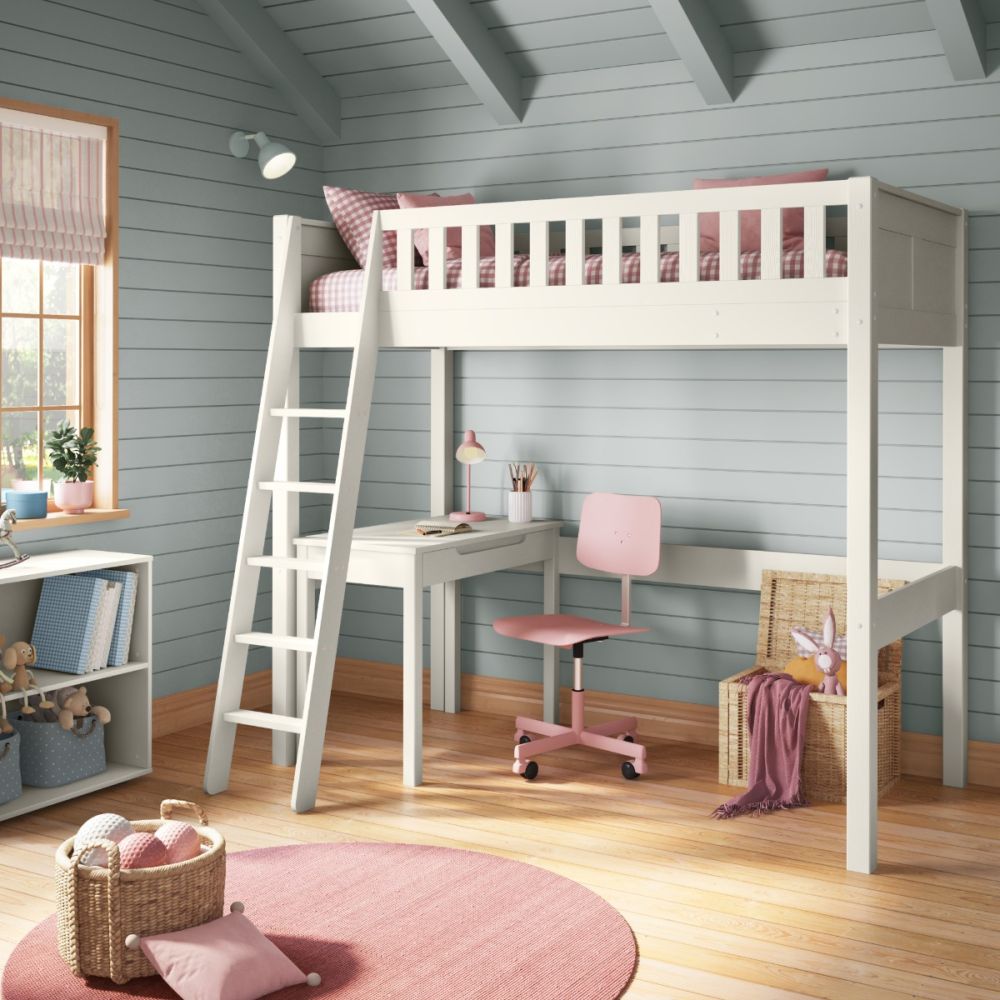 Arven High Sleeper Bed with Storage Desk in White