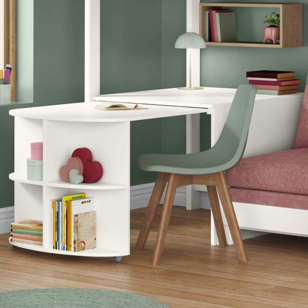 Uno S High Sleeper Bed with Pink Blossom Sofa Bed, Fixed and Pull-Out Desk