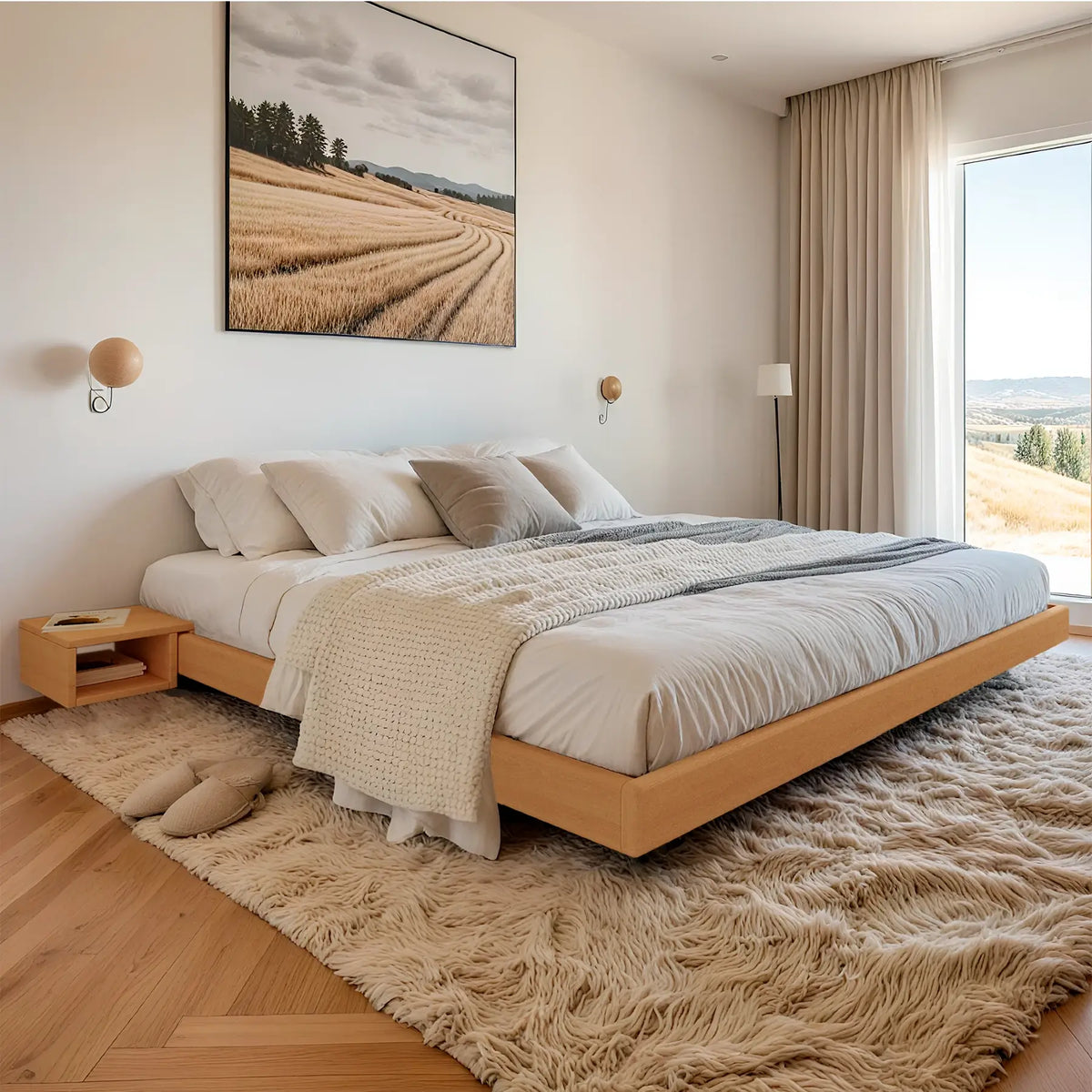WoodMan CARRE Solid Beech Wood Bed in Natural Raw Wood - Various Sizes